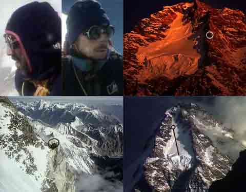 
Juan Jose Sansebastian And Atxo Appelaniz Near K2 Camp 4, K2 North face At Sunset With Camp 4 Circled, Camp 4, Juan Jose Sansebastian Fall On K2 North Face August 5, 1994 - K2 y Makalu Al Filo De Lo Imposible DVD
